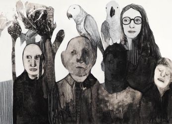 Αγγελική Λόη / κάρβουνο και πλαστικό σε τελαρωμένο πανί